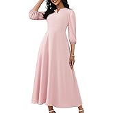 FANDEE Maxi Dress for Women Casual 3/4 Sleeve V Neck Semi Formal Fit and Flare Dress Classy High Waist Wedding Guest Dresses