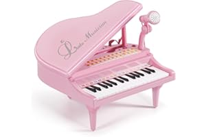 BAOLI 31 Keys,Kids Grand Piano Keyboard Toy for Beginners,3 4 5 6 Years Old Toddler Girl Boy First Birthday Gift,Musical Instrument,w/Microphone,Multiple Sounds,Note Stickers,Recordings,Connecting MP3,Pink