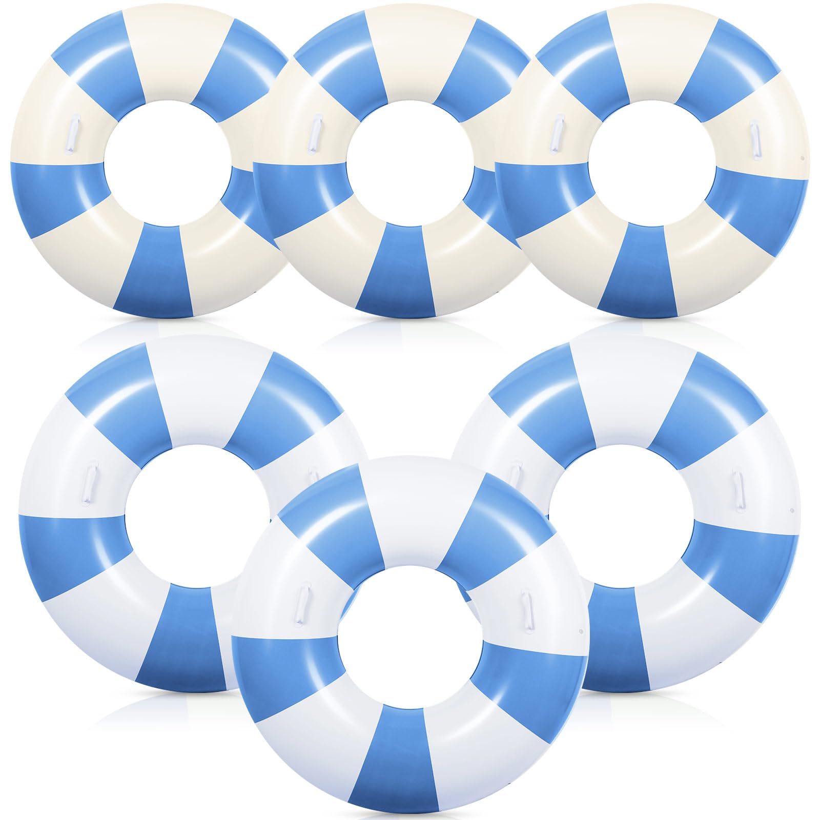 Photo 1 of 6 Pcs Large Swim Ring with Handles 47.24 Inch 35.43 Inch Inflatable Striped Pool Inner Tubes Swimming Pool Ring Float for Teens Adults Summer Beach Party Supplies(Blue White)