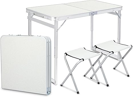 Amazon Com Tooca Folding Table 4 Foot Portable Folding Dining Plastic Table With 2 Chairs In A Set Heights Adjustable Collapsible Picnic Table Indoor Outdoor For Picnic Party Camping Kitchen Dining