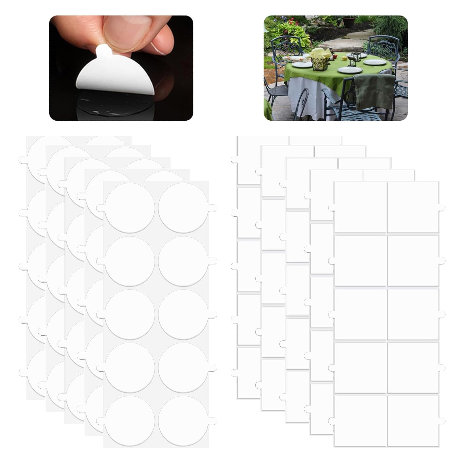 100Pcs Transparent Tablecloth Clips, Windproof Table Cloth Holder Clips, Tablecloth Clips for Outdoor Tables, Indoor Clips for Tablecloths Double Sided Tape Table Cloth Clips (Square and Round)