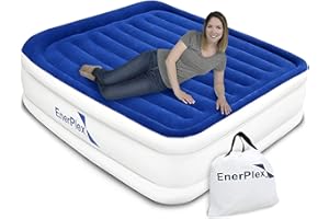 EnerPlex Twin Air Mattress with Built in Pump - 15" Luxury Size Self-Inflating Blow Up Mattress with Neck Support - Inflatable Air Bed for Portable Travel & Home Use (Blue/White)