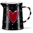DEMDACO Black Red Heart 6 x 5 Stoneware Serving Pitcher