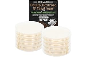 Gro Magik Sterile Potato Dextrose Yeast Agar Petri Dishes (PDA) for Mycology Supplies, Clear Agar Enhanced Visual Mycelium Growth for Mushrooms or Home Test Kit, 10 Pre-Poured Agar Plates