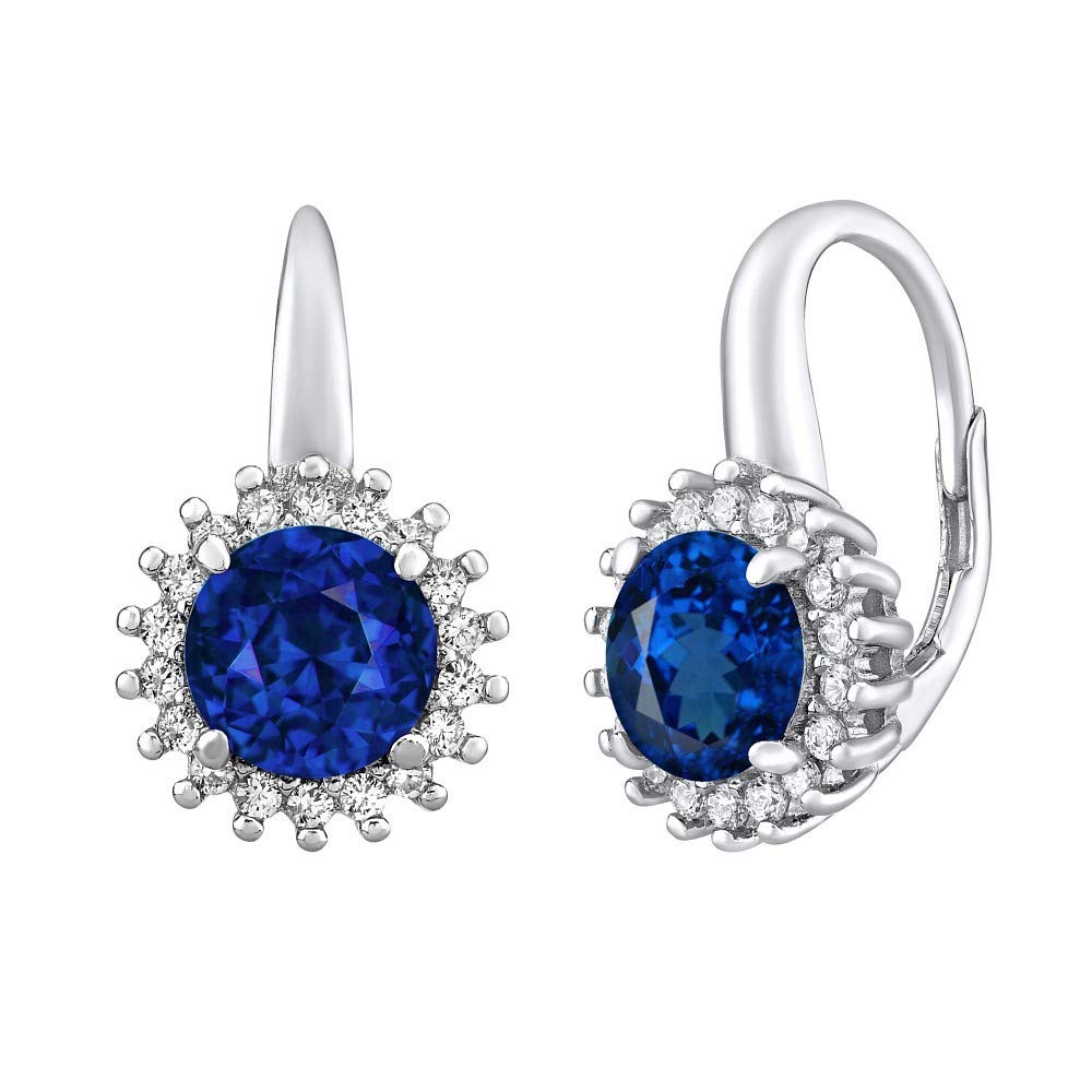 SILVEGO Women 925 Sterling Silver Earrings with Synthetic Sapphire and Cubic Zirconia