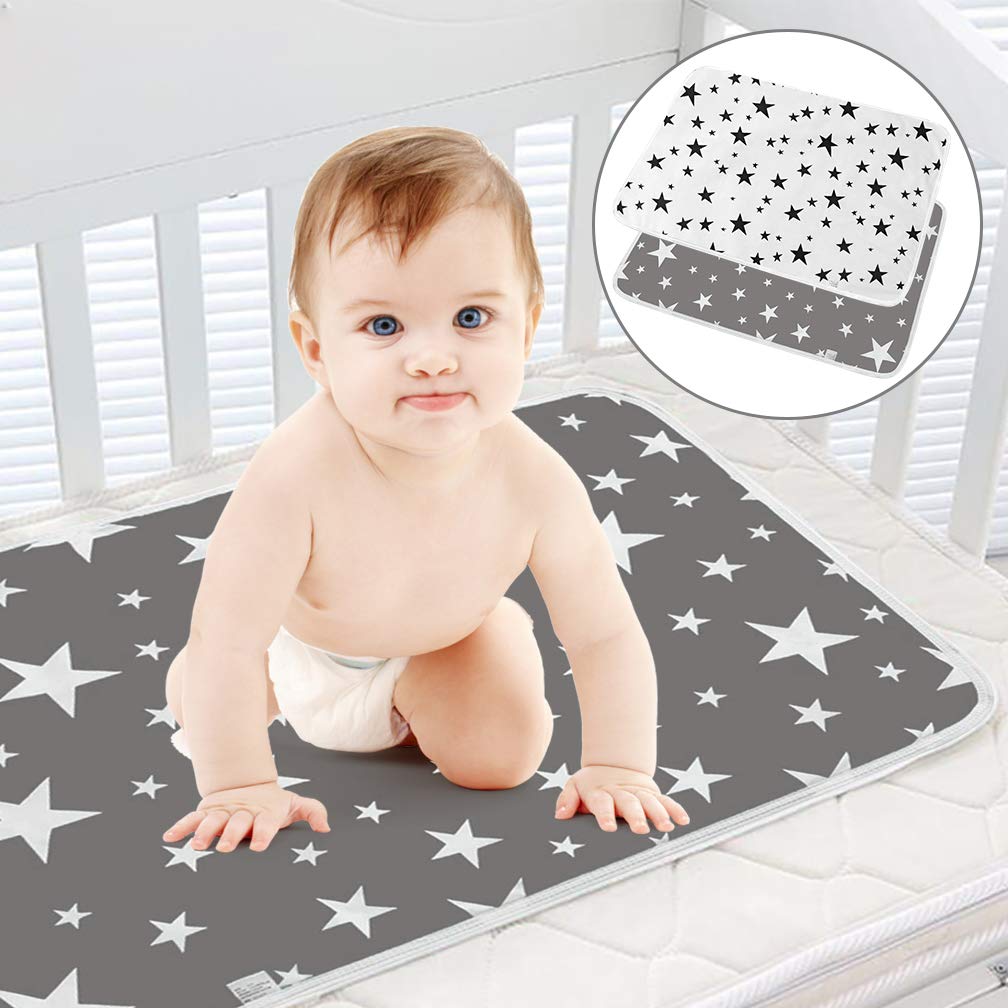 SACONELL 2 Pack Baby Waterproof Changing Mat,19.6'' X 27.5'' Portable Nappy Change Mat Unisex Infant Diapering Sheet Protector Cotton Absorbent Sheet Bed Pads (Grey/White)
