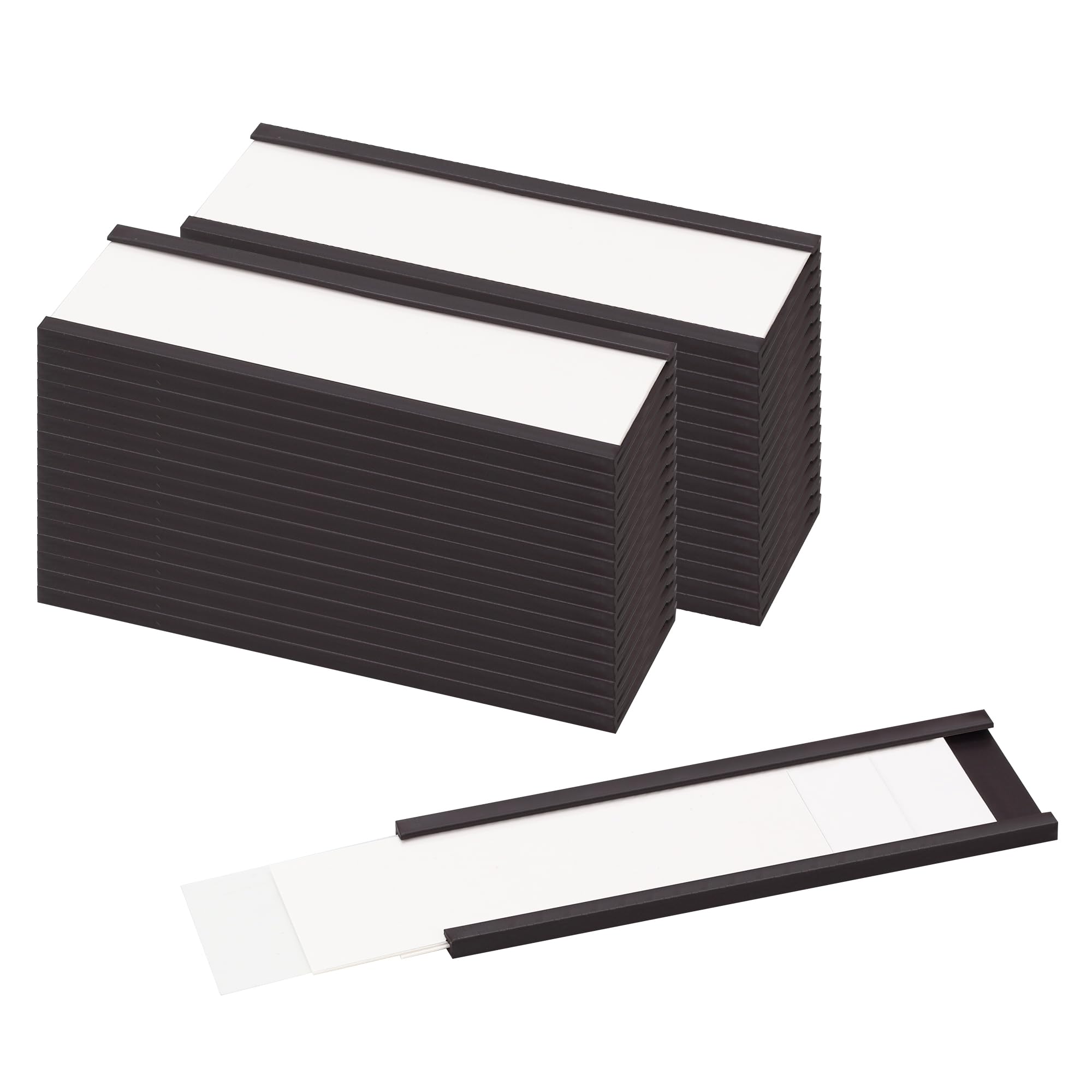 LLPT Magnetic Label Holder | 25MM x 76MM | Pack of 26 with Paper Inserts and Plastic Protectors | Mess Free Reusable for Shelf White Board Toolbox Metal Wall Cabinet Drawer (MH31026)