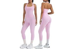 OMKAGI 2 Piece Workout Sets for Women Halter Tops Booty Leggings with Pockets Gym Outfits