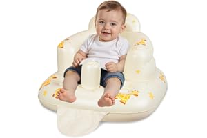 JOSEN Inflatable Seat for Babies 3 Months & Up, Baby Floor Seat Learn to Sit Up, Portable Infant Feeding Shower Chair, Blow Up Baby Chair with Built-in Air Pump - Giraffe