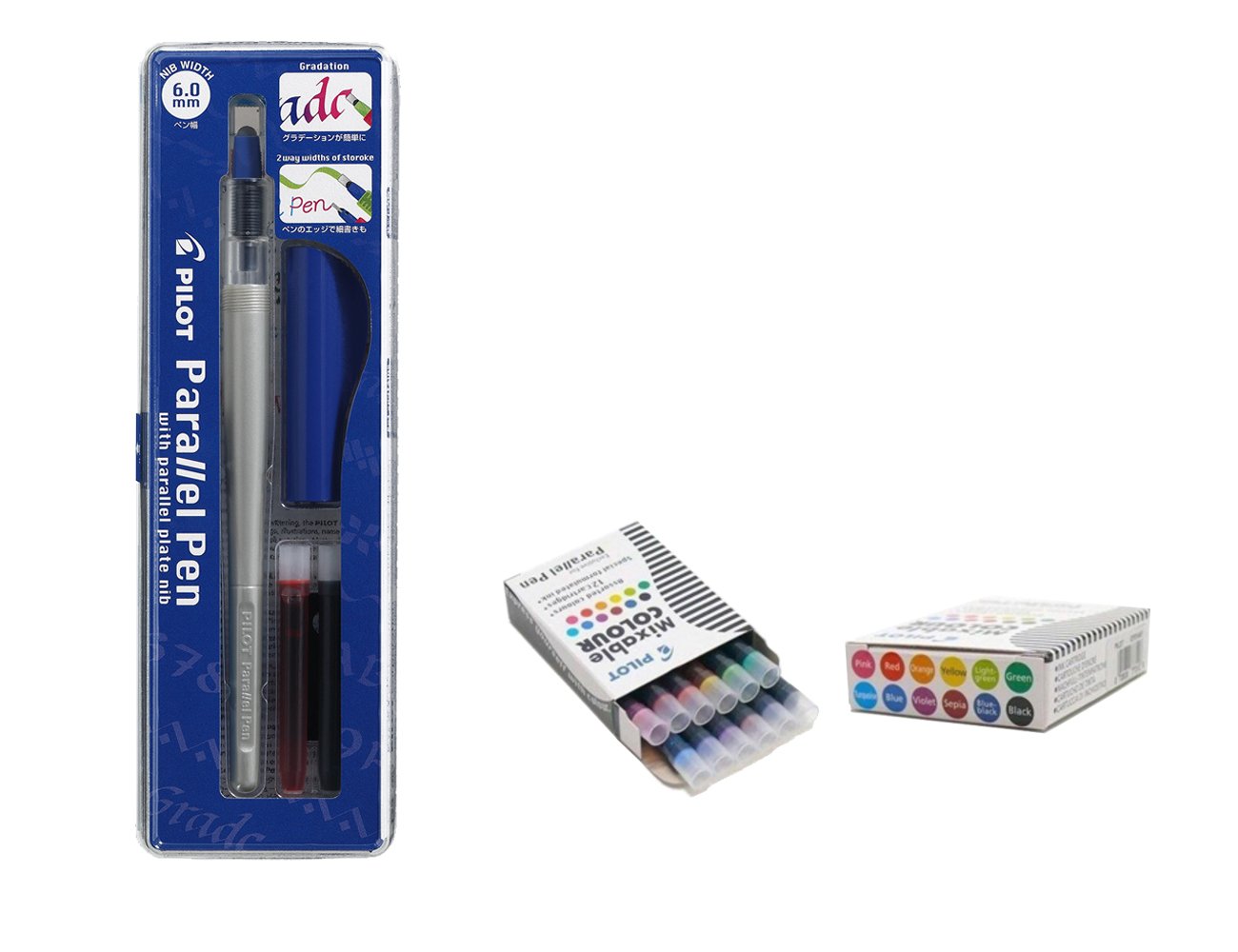 Pilot Parallel Pen, Calligraphy Pen, 6.0 mm, Rechargeable + Box with 12 Assorted Refills, Pack of 1