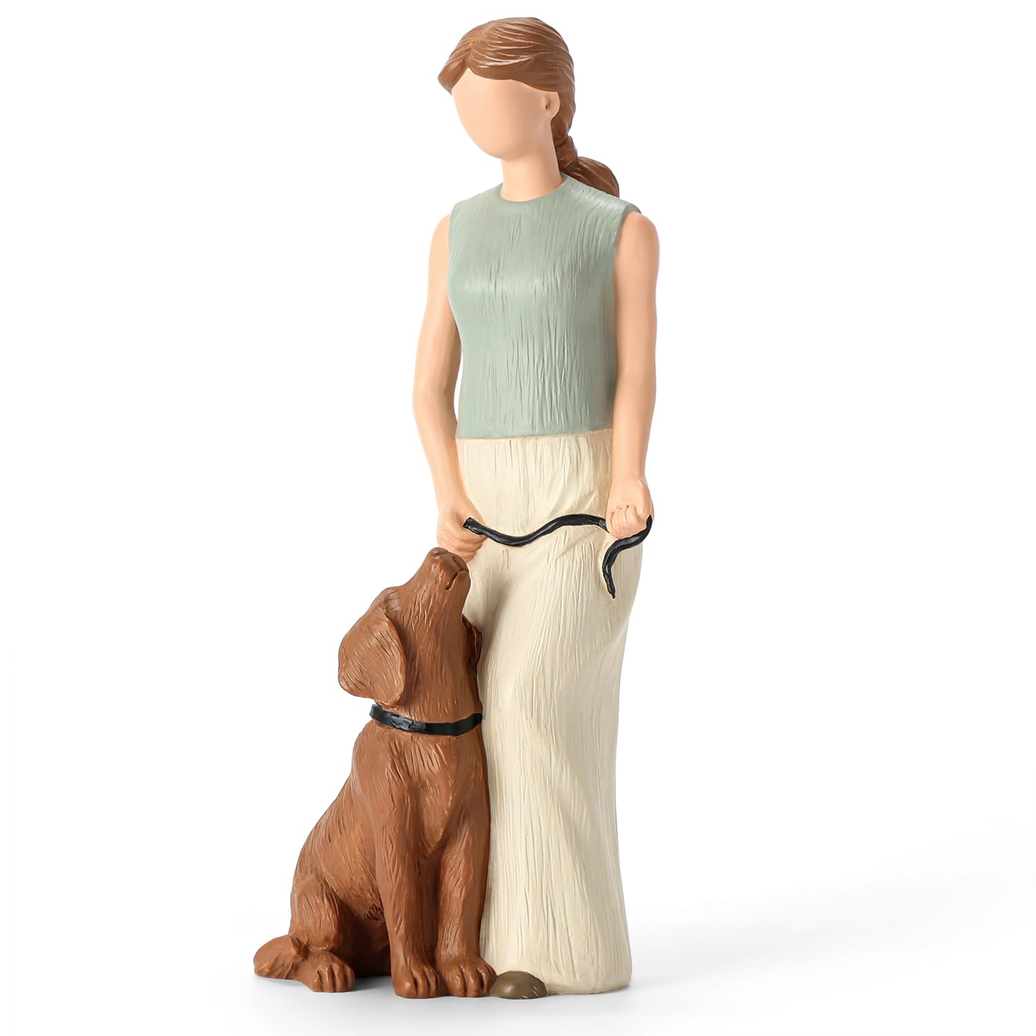 Carracci Woman Walking Dog Figurine, Lady Friendship Memorial Ornament for Dog Lovers