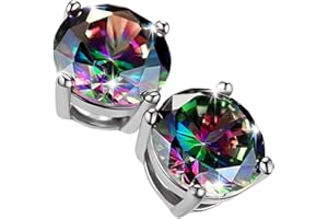 FUJIUIA 925 Sterling Silver Earrings Full Diamond Stud Earrings, Sparkling Heart/Round/Princess Cut Birthstone Stud Earrings for Women Birthday Jewelry