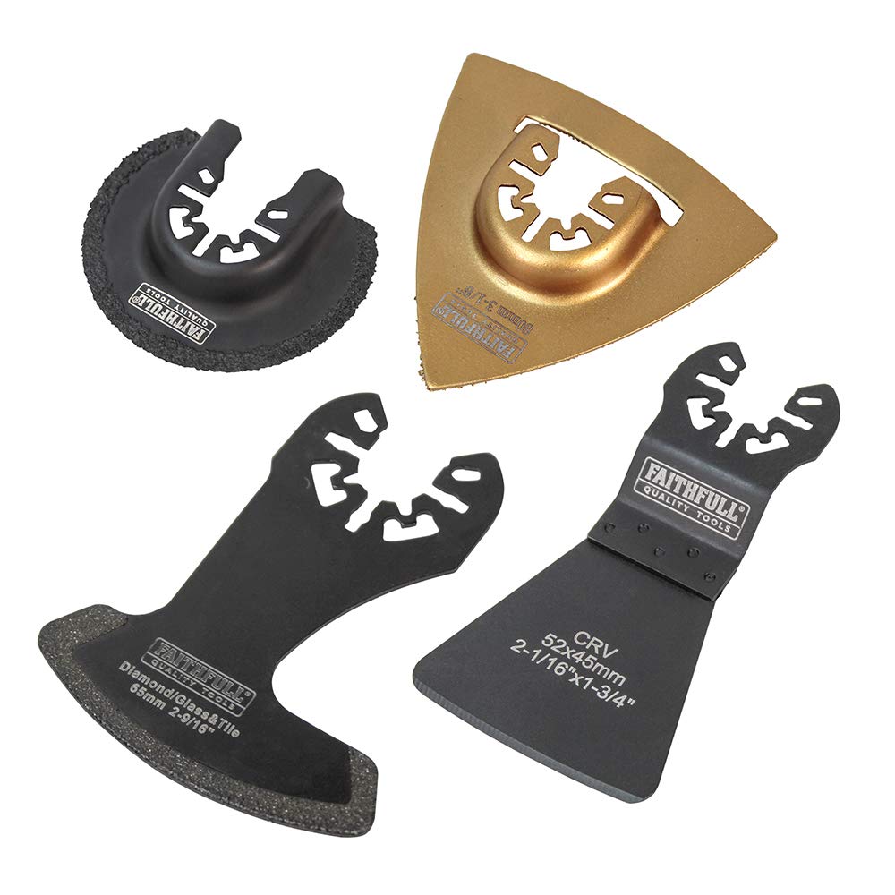 Faithfull FAIMFTKIT4 Tiling Set, Oscillating Multi-Function Tool Blade 4 Piece Set, Compatable with Most Popular Multi Tool Brands