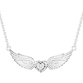 LWXIE Diamond Angel Wing Necklace for Women - Sterling Silver Heart Pendant - Jewelry Gifts for Mom Wife