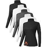 Kinglaman 5 Pack Turtleneck Thermal Shirts for Women, Turtle Neck Long Sleeve Fleece Lined Base Layer Underwear Tops