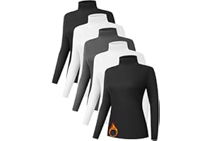 Kinglaman 1/5 Pack Turtleneck Thermal Shirts for Women, Turtle Neck Long Sleeve Fleece Lined Base Layer Underwear Tops