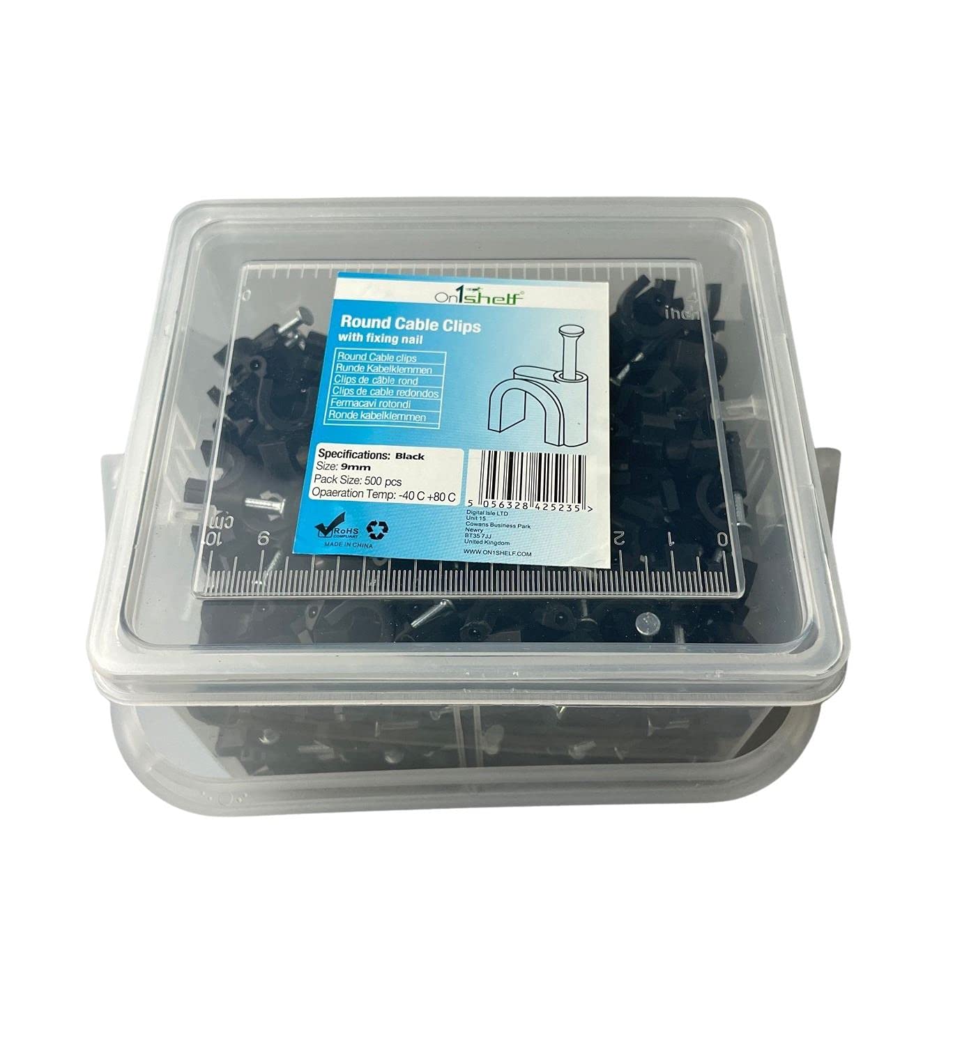 Black Round Cable Clips K-Type Trade Box, 9mm- 500 Pieces