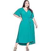 Avenue Women's Plus Size Vivian Wrap Plain Maxi Dress