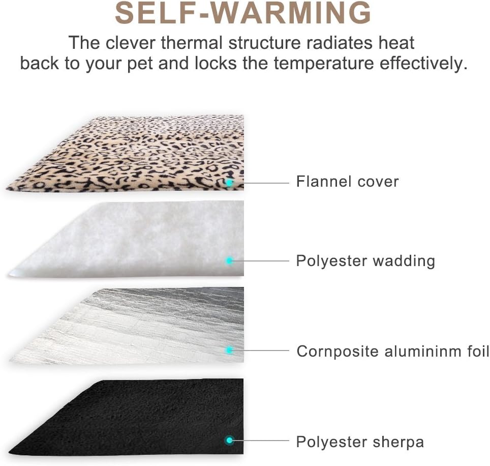 EXPAWLORER Self Heating Cat Pad for Pet, Warming Pet Bed Mat Safety Cat Pad with Leopard Print Great for Puppies and Cats in Cold Weather, Beige : Pet Supplies