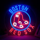 WonderfulLife Red Sox Neon Sign for Boston Baseball Team Logo,Led Neon Lights for Sports Man Cave Bar Office or Living Room Decor,Perfect Gifts for MLB Fans.