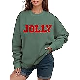 Gihuo Christmas Sweatshirts for Women Glitter Patch Merry Letter Shirts Chenille Oversized Pullover Tops