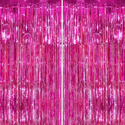 GCB Hot Pink Foil Fringe Curtains