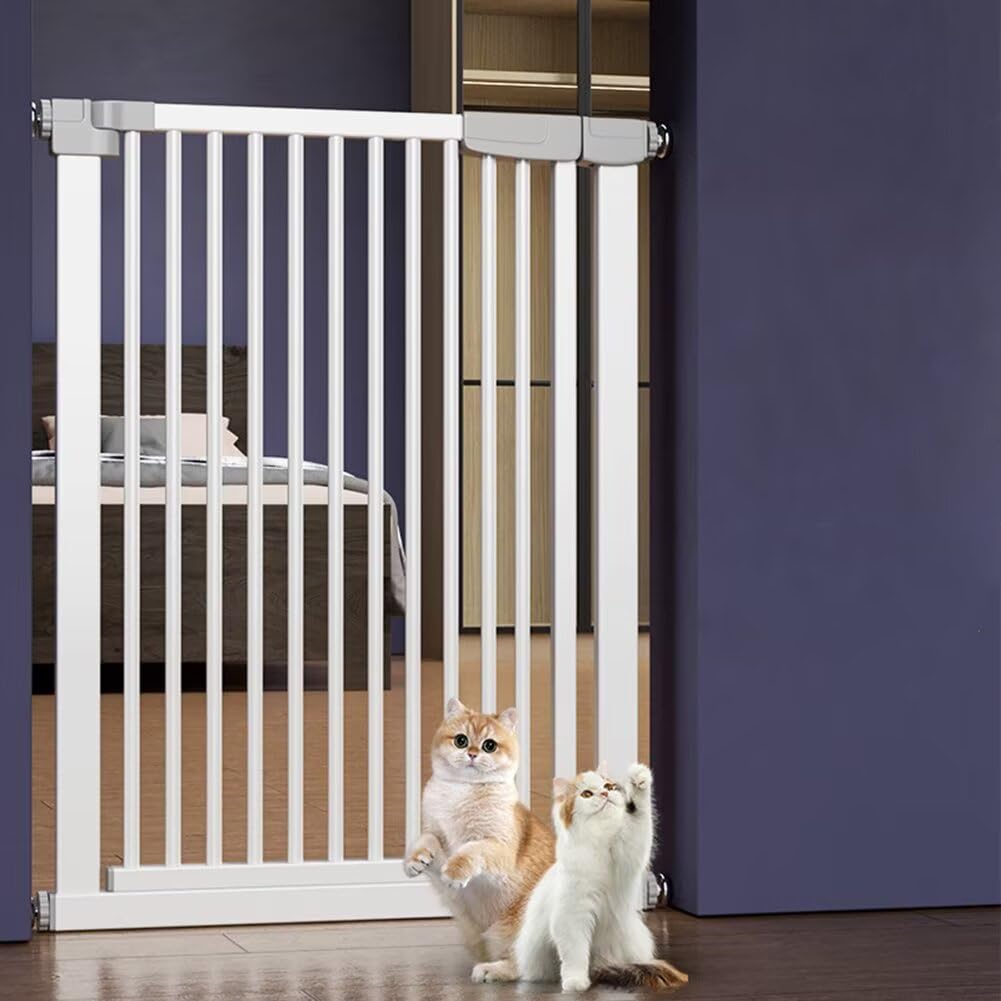 JOOHY ペットゲート ペットドア 猫脱走防止 3.5CM間隔 柵 ペットフェンス 自動ロック 簡易扉 ベビーゲート 両開き ペット侵入防止 取り付け簡単 穴あけ不要 玄関 高さ170cm 取り付け幅76-83cm の商品画像