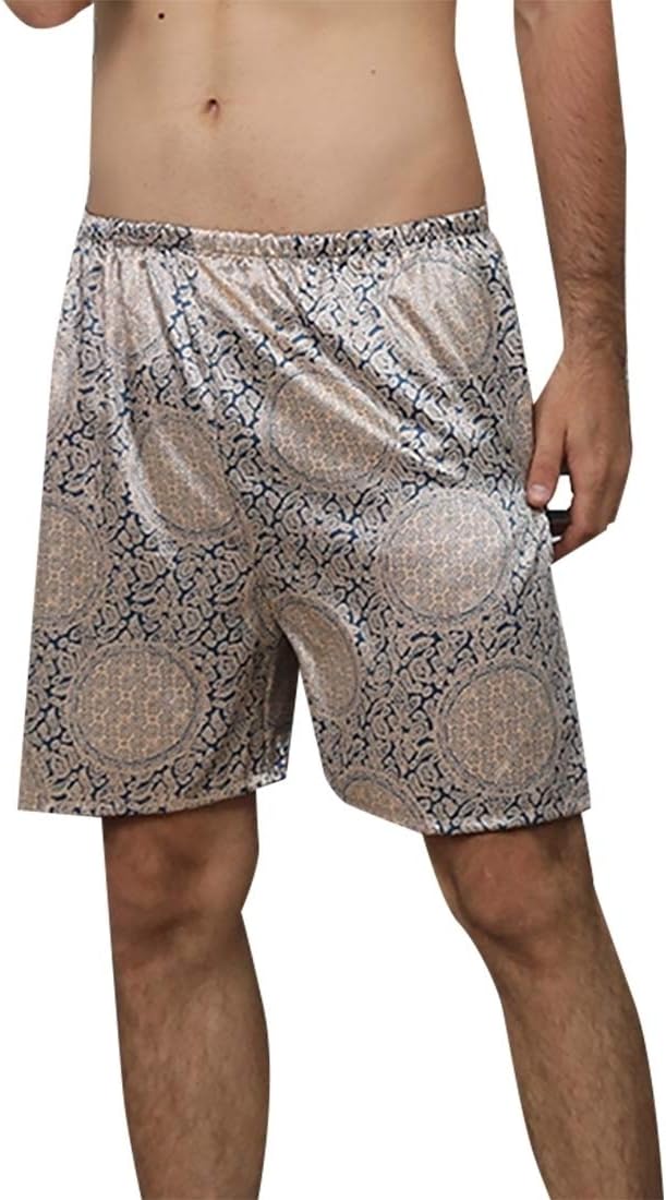 Gocgt Men Satin Boxers Silk Sleepwear Underwear Shorts Lounge Shorts