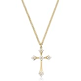 LADYGD Cross Necklace for Women Trendy 14K Gold Plated Cubic Zirconia Cross Pendant Necklaces Handmade Christian Everyday Jewelry Gifts for Women