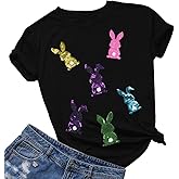 Happy Easter Shirts Women Sequin Bunny Shirt Cute Rabbit Graphic T Shirt Funny Easter Gift Short Sleeve Tee Tops