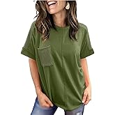 SHEWIN Women's Summer Tops Short Sleeve T-Shirts Crew Neck Casual Solid Basic Tees 2026 Clothes