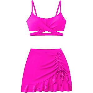NikNio Girls Swimsuit with Skirt Twist Cross Bikini Set 2 Piece Bathing Suit Adjustable Straps Girls' Swimwear 7-16Years