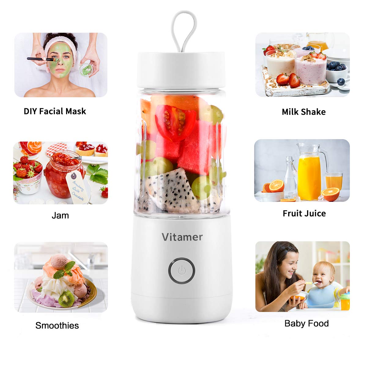 Portable Blender Personal Size Blender,Personal Juicer with USB Rechargeable,Cordless Juicer Personal Blender,Mini Mixer with Cup,Fruit Vegetable Juice Blender,Easy to Clean Fruit Juicer Suitable Travel,Home,Office(Small,BPA Free,USB,350ml,
