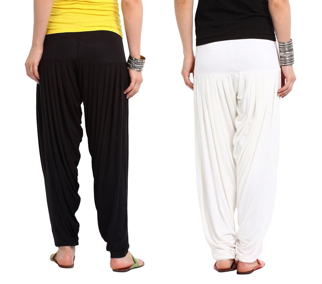 nikita women's black and white viscose patiala pants 2pc combo