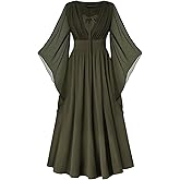 SCARLET DARKNESS Renaissance Dress Women Bell Sleeve Fairy Dresses Witch Costume Split Maxi Dress with Pockets