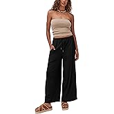Faleave Women's Linen Palazzo Pants Summer Wide Leg High Waist Casual Lounge Pant Trousers with Pocket