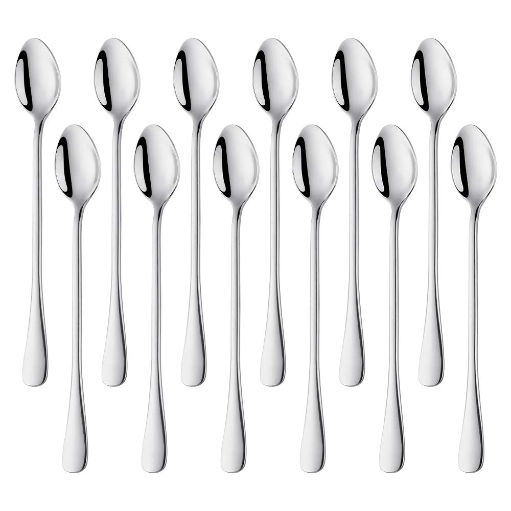 Meisha 7.7-Inch Long Handle Iced Tea Spoon, Coffee Spoon, Ice Cream Spoon, Stainless Steel Cocktail Stirring Spoons for Dessert Ice Cream Sundae, Set of 12 - Silver