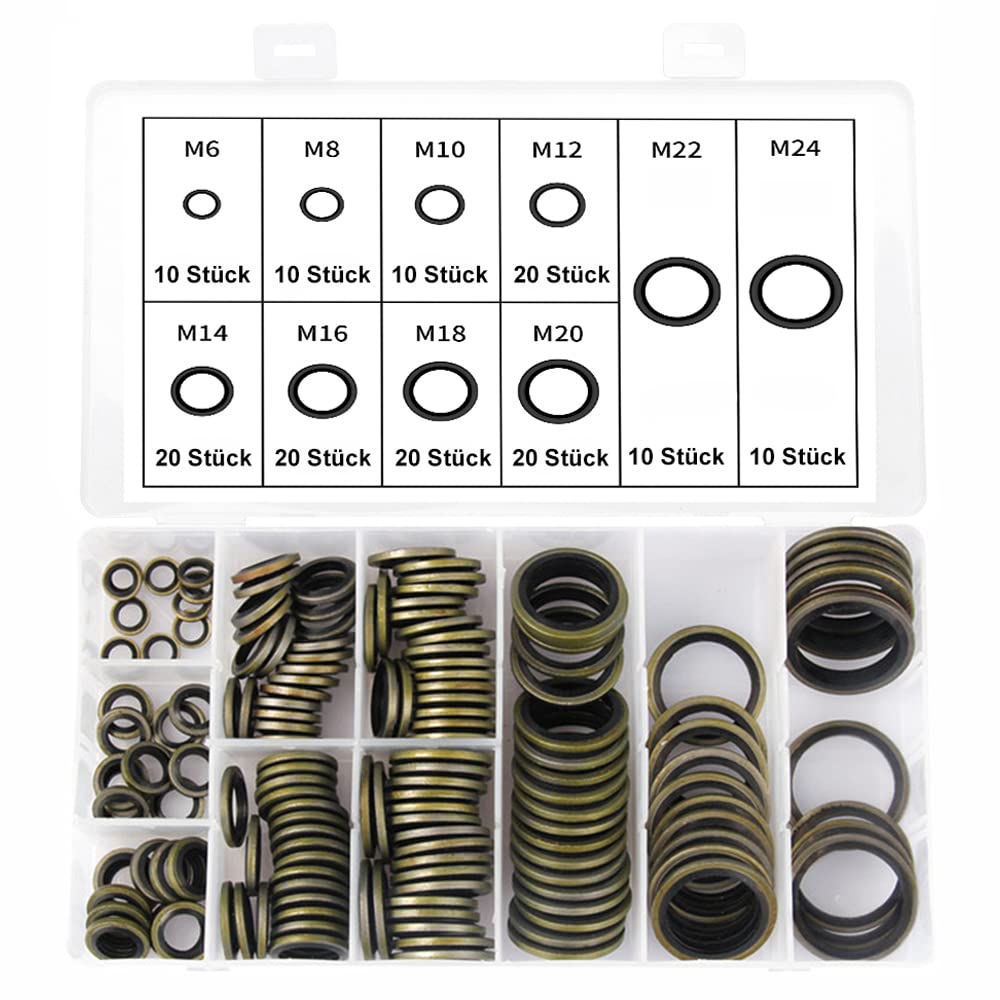 LCOUACEO Sealing Rings Set of 150, Nitrile Rubber, Black, 10 Sizes, Diameter 6-24 mm, Double Sealing, Hydraulic & Plumbing Use