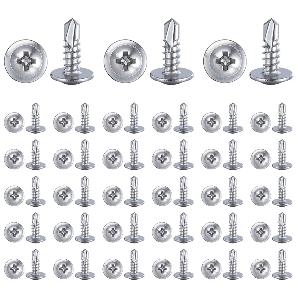 Qndanoan 300Piece for Sheet Metal Self-Tapping Screws Truss Head High-Strength Quick Tapping Screws 410 Stainless Steel Silver Self Drilling Screws 8X5/8Inch