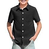 Haloumoning Boys Dress Shirts Button Down Short Sleeve Shirt Kids Summer Casual Shirts with Pockets 5-14 Years