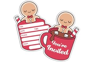 REWIDPARTY Gingerbread Man Shaped Fill-in Invitations with Envelopes（Set of 15） Gingerbread Man Decorating Christmas Birthday Party Invitations for Kids Adults Christmas Cookie Swap Party Invites