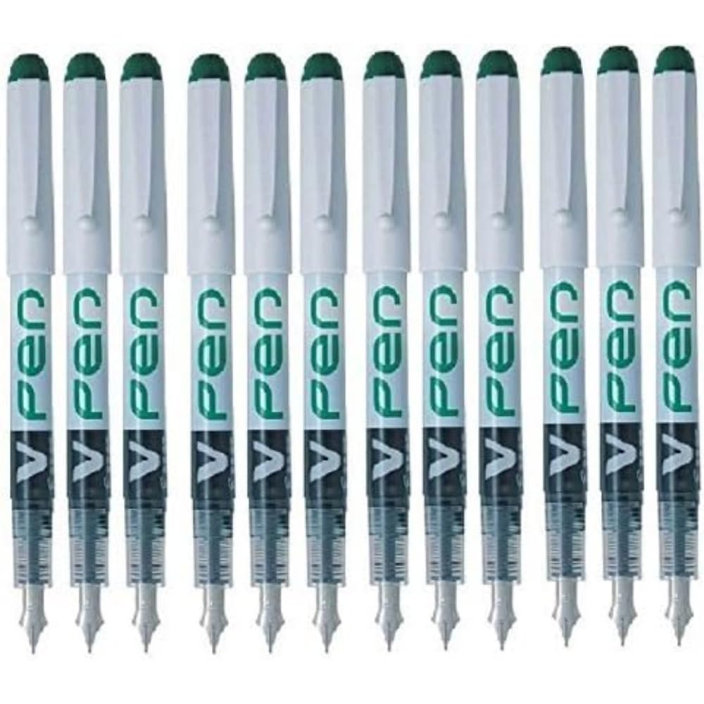 Pilot V Pen Disposable Fountain Pen - Green, Box of 12