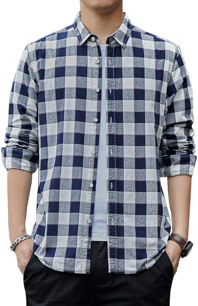 Amazon シャツ メンズ 長袖 チェックシャツ オシャレ カジュアルシャツ メンズ 綿100 ビジカジ メンズシャツ ビジネス 春 秋 シャツ 通販