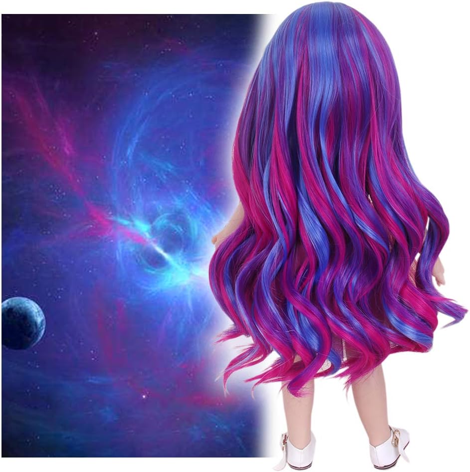 STfantasy Doll Wig for 18 Inches American Girl Doll AG OG Girls Gotz My Life Ombre Purple Curly Synthetic Hair Lolita Girls Gift