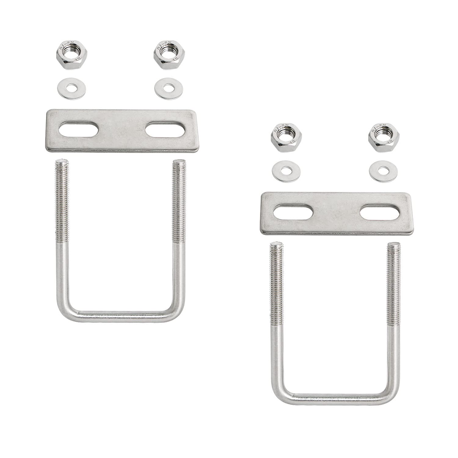 Aopin Square U-Bolt 2.17"(55mm) Inner Width U Bolts Brackets 304 Stainless Steel M8 with Nut, Plate, Washer for Car/RV/Trailer Bumper,2 Sets