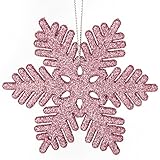 iPEGTOP 24 pcs Plastic Glitter Snowflake Ornaments Christmas Party Home Holiday Decoration, 4 inch, Pink