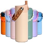 Elemental Insulated Kids Water Bottle, Stainless Steel Water Bottle with Straw Lid & Pop-It Handle, Leak-Proof Water Bottles for School, Boys or Girls, Travelling and Sports, 18oz - Beige