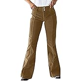 Flamingals Mid Rise Corduroy Pants for Women Seam Front Double Button Work Trouser Flare Pants Trendy