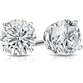 Belacqua Lab Grown Diamond Stud Earrings in 14K White Gold, Round Cut, 1/4 to 4 Carat, F-Color, VS-Clarity, 4 Prong Setting, Push Back, Fine Jewelry for Women, Gift Box Included