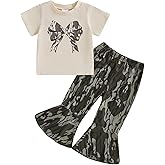 Yoawdats Toddler Baby Girl Hunting Clothes Bow Short Sleeve Tops Camouflage Pant Kids Bell Bottoms Suit Infant Summer Outfits
